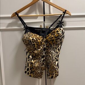 Guess Leopard Print Satin Corset Cami in Gold and Black
